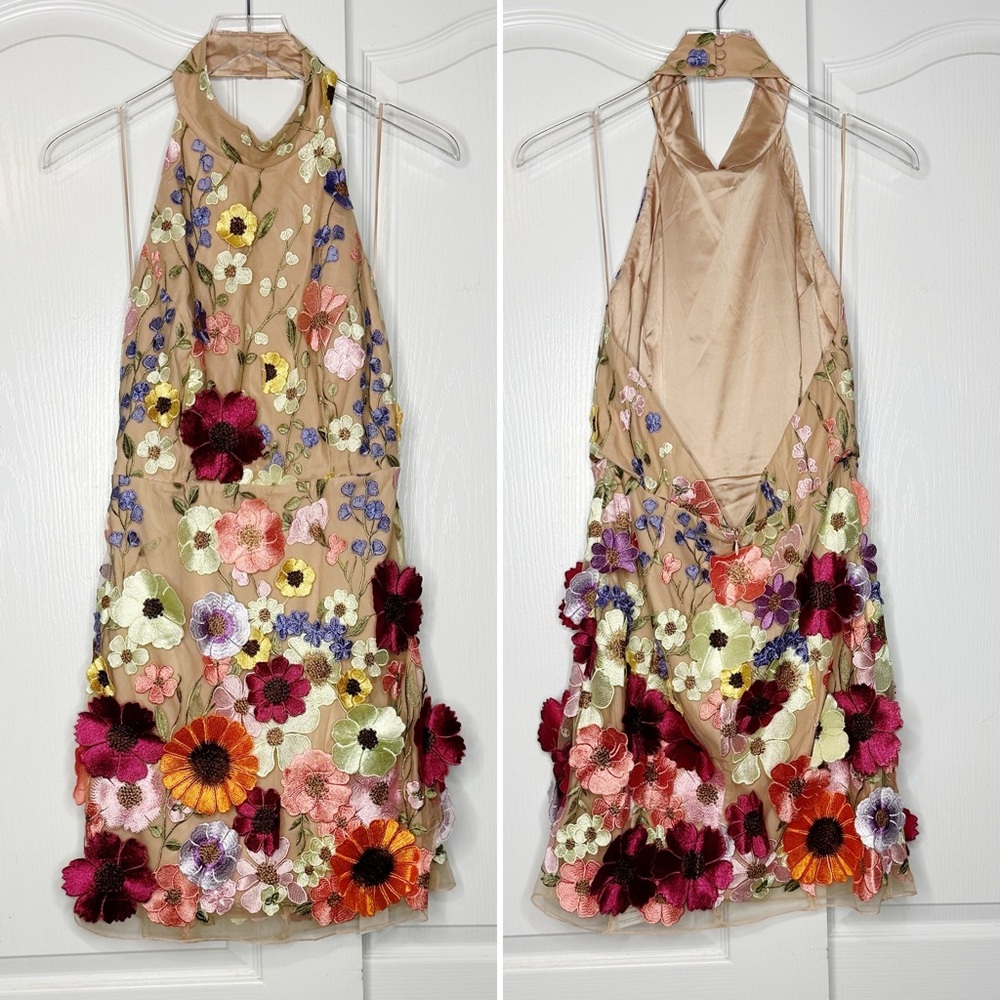 Milly Hariet 3D Floral Embroidered Halter Mini Dress Size 10 NWT - Picture 5 of 12